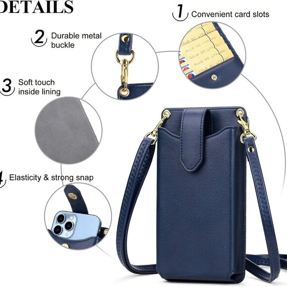 Small Crossbody Cell Phone Purse for Women Vegan Leather Crossbody Phone Bag wit - Picture 7 of 7